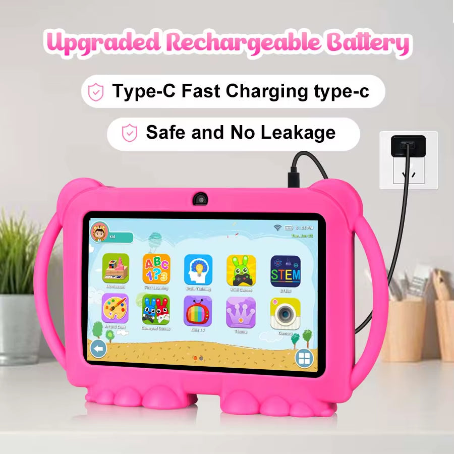 7 Inch Android 14 Kids Tablet, 4GB RAM+32GB ROM, 2.4G WIFI, BT 4.2, Eye Protection IPS Screen, with Parental Controls