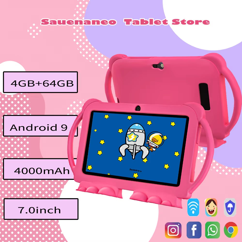 2024 Newest 7 Inch Kids Tablet Quad Core Android 9.0 64GB Wifi Bluetooth Educational Software Installed