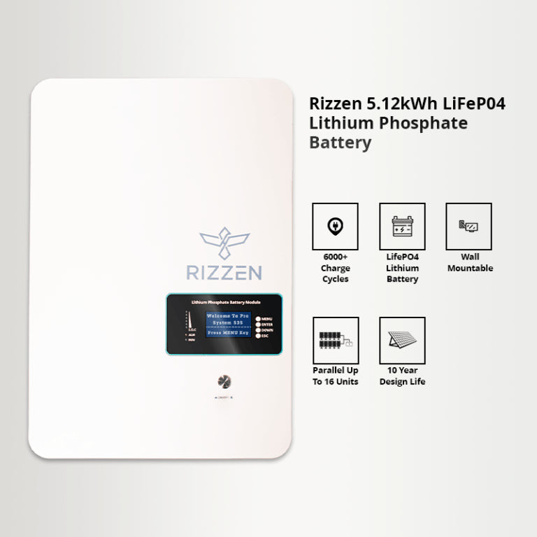 BNDL-VBM-48100/VMH-5048 - Rizzen 5kVa Hybrid Inverter & 5.12kWh LiFePo4 Battery Combo