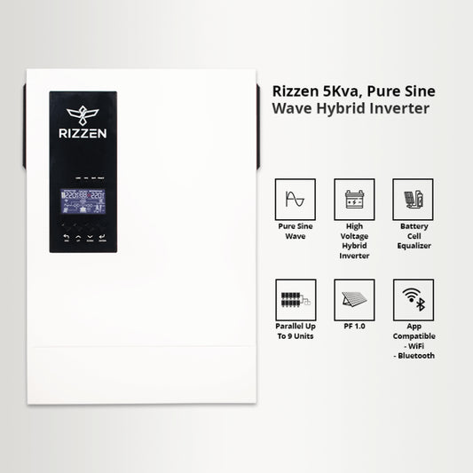 BNDL-VBM-48100/VMH-5048 - Rizzen 5kVa Hybrid Inverter & 5.12kWh LiFePo4 Battery Combo